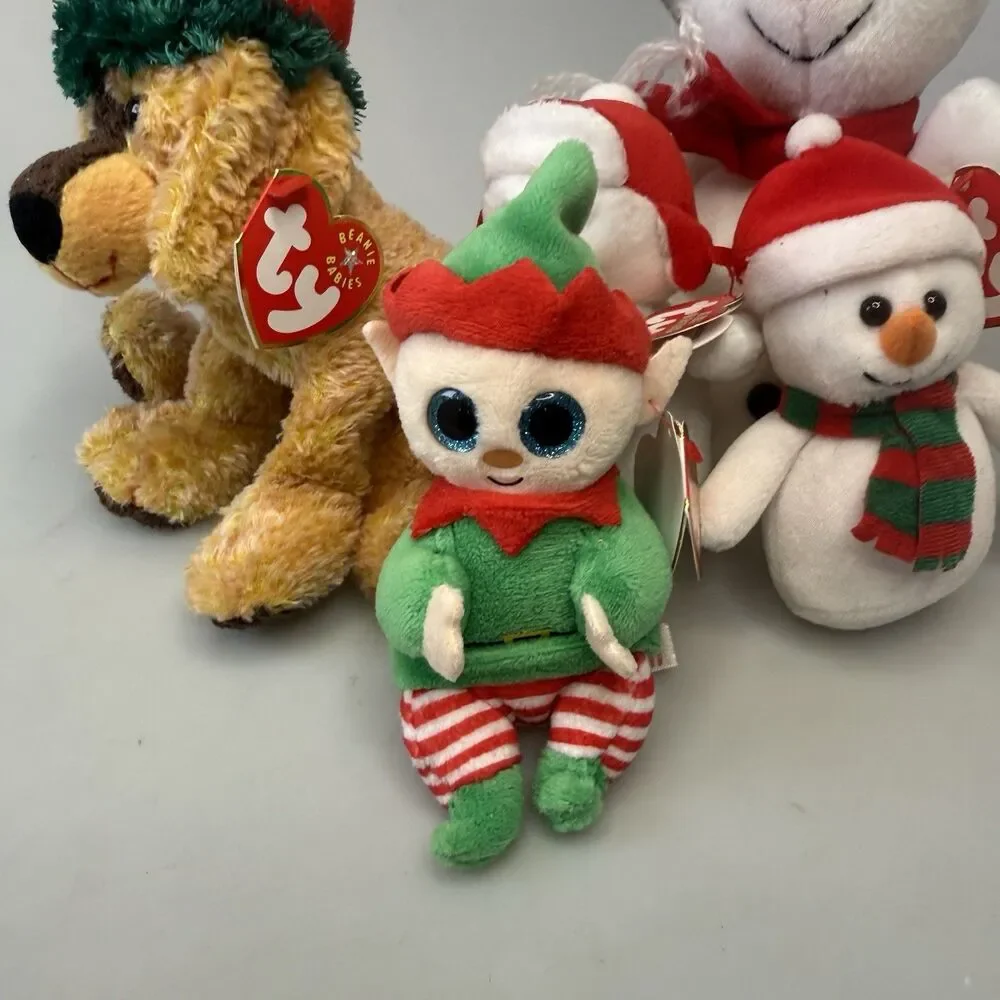 Ty Jingle Beanies Lot 5 Jinglepup Snowball Cottonball Snowcap Elfonzo NEW